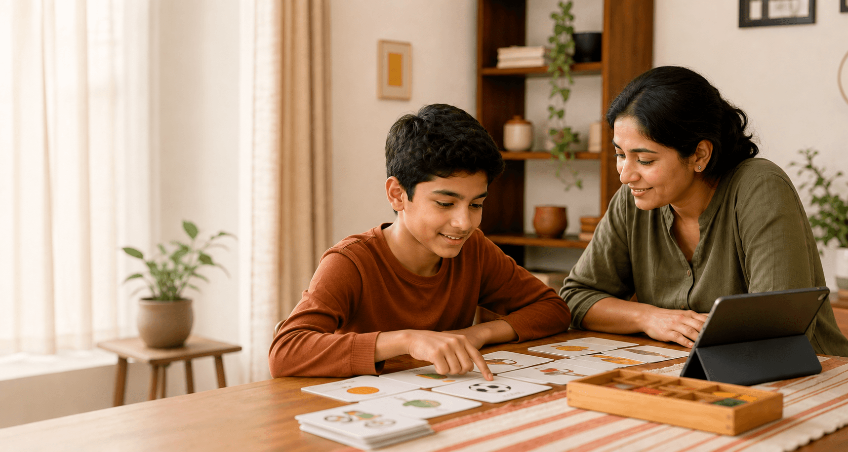 Parent and child building skills together at home